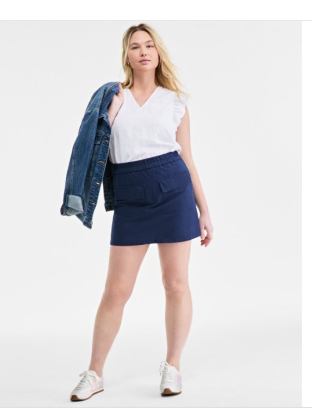On 34th Women's Solid Linen Mini Skirt Intrepid Blue